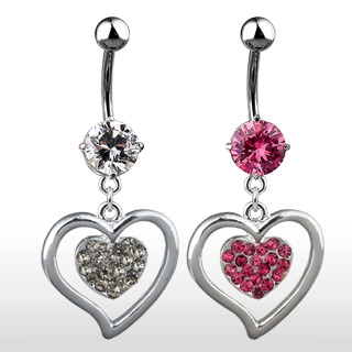 Piercing nombril double-coeur pav