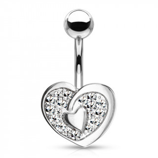 Piercing nombril double coeur pav de strass