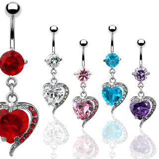 Piercing nombril  double-coeur serti et pav� de pierres