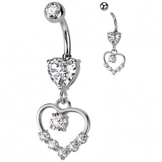 Piercing nombril double coeur zirconiums