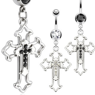 Piercing nombril double croix  fleurs de Lys