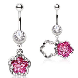 Piercing nombril double fleur  strass clairs et roses