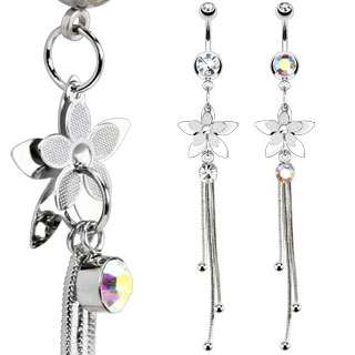 Piercing nombril double-fleur avec chainettes