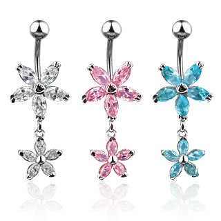 Piercing nombril double-fleur sertie