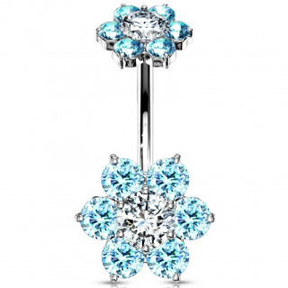 Piercing nombril double fleur zirconium - Bleu et clair