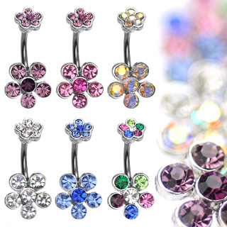 Piercing nombril double fleurs pav