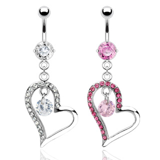 Piercing nombril double-pendentif coeur