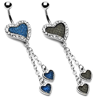Piercing nombril double-pendentif coeurs