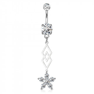 Piercing nombril double pendentif losanges et fleur