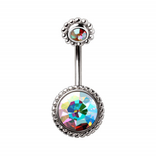 Piercing nombril double strass à petite fleur