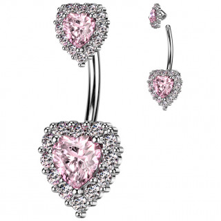 Piercing nombril duo de coeurs scientillants Clair / rose