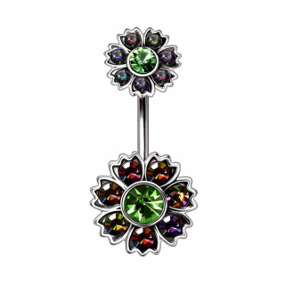 Piercing nombril duo de fleurs iridescentes