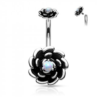 Piercing nombril duo de fleurs  opales blanches (filetage interne)