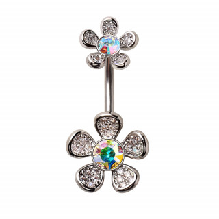 Piercing nombril duo de fleurs scintillantes