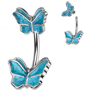 Piercing nombril duo de papillons emaills de bleu