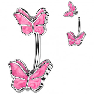 Piercing nombril duo de papillons emaills de rose