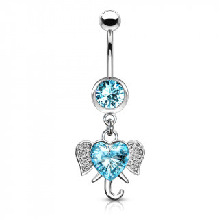 Piercing nombril éléphant de coeur - Bleu aqua