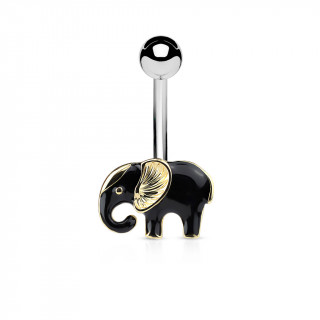 Piercing nombril lphant de profil noir et dor