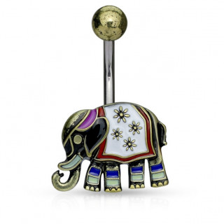 Piercing nombril lphant emaill et dor antique