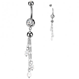Piercing nombril à embouts strass et pampilles de perles suspendues