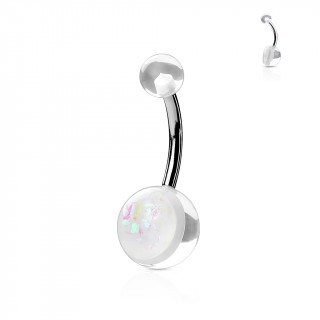 Piercing nombril embouts transparents  opale blanche