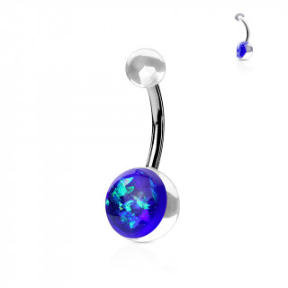 Piercing nombril embouts transparents  opale bleue