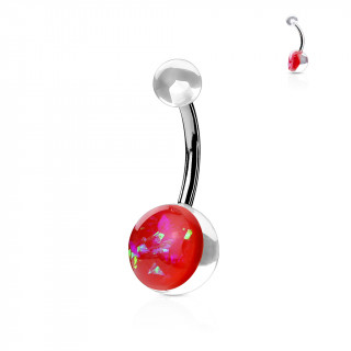 Piercing nombril embouts transparents  opale rouge