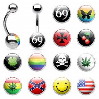 Piercing nombril en acier avec boule à logo