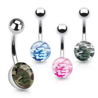 Piercing nombril en acier avec extrmit  motif camouflage