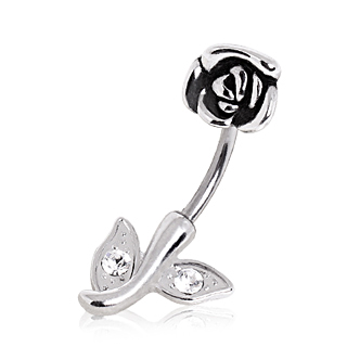 Piercing nombril en acier en forme de rose