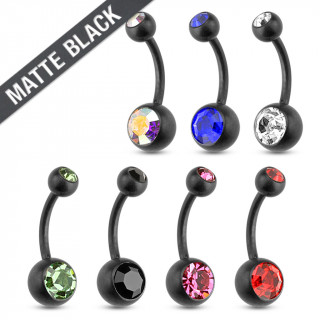 Piercing nombril en acier noir mat  boules serties