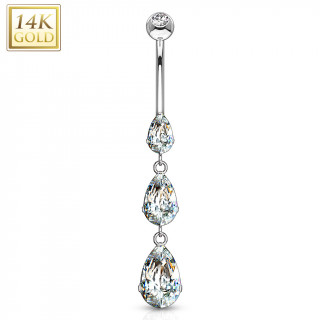 Piercing nombril en or blanc 14 carats à cascade de gouttes