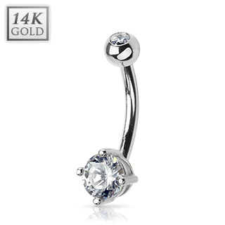 Piercing nombril en or blanc 14 carats  extrmits serties