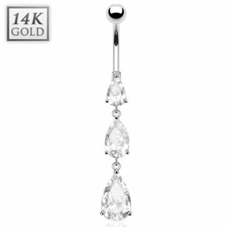 Piercing nombril en or blanc 14 carats  gouttes zirconium en cascade