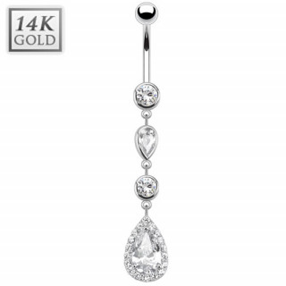 Piercing nombril en or blanc 14 carats  triple pendentif