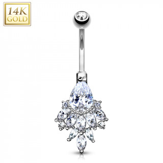 Piercing nombril en or blanc 14k  chandelier royal