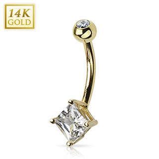 Piercing nombril en or 14 carats  boule sertie et losange zirconium