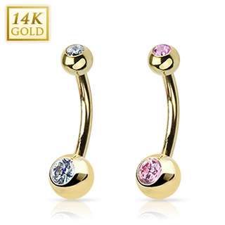 Piercing nombril en or 14 carats  boules serties