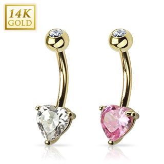 Piercing nombril en or 14 carats  coeur et boule sertie