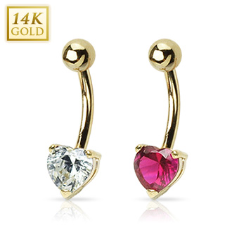 Piercing nombril en or 14 carats  coeur zirconium