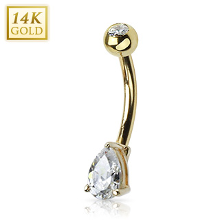 Piercing nombril en or 14 carats  goutte et boule sertie