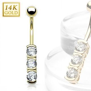 Piercing nombril en or 14 carats avec barette zirconium
