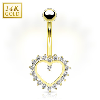 Piercing nombril en or 14 carats avec coeur  contours de gemmes