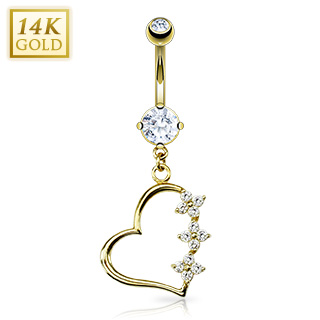 Piercing nombril en or 14 carats avec coeur fleuri