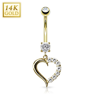 Piercing nombril en or 14 carats avec coeur pav de zirconiums