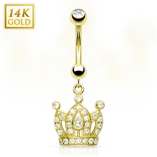 Piercing nombril en or 14 carats avec couronne pavée de gemmes