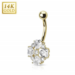 Piercing nombril en or 14 carats avec fleur  ptales en coeurs