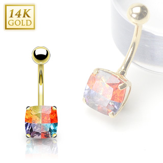Piercing nombril en or 14 carats avec gemme carre multicolore