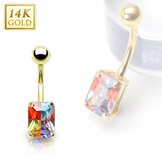 Piercing nombril en or 14 carats avec gemme rectangulaire multicolore