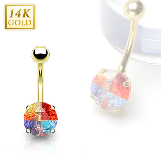 Piercing nombril en or 14 carats avec gemme ronde multicolore